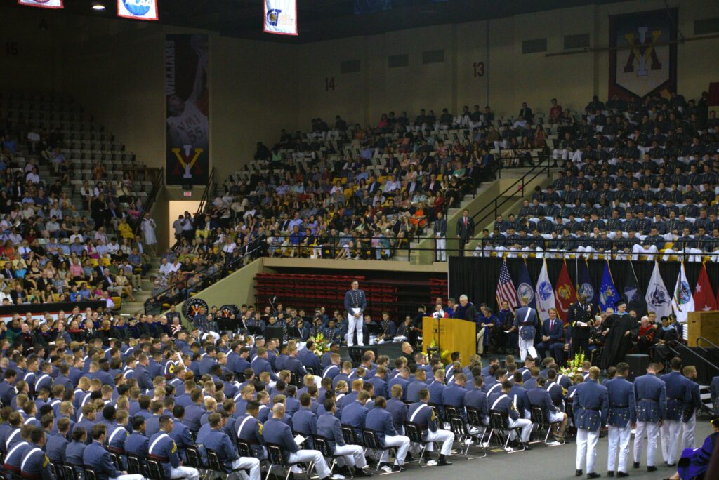Class of 2023 Cadets sit during the commencement ceremony